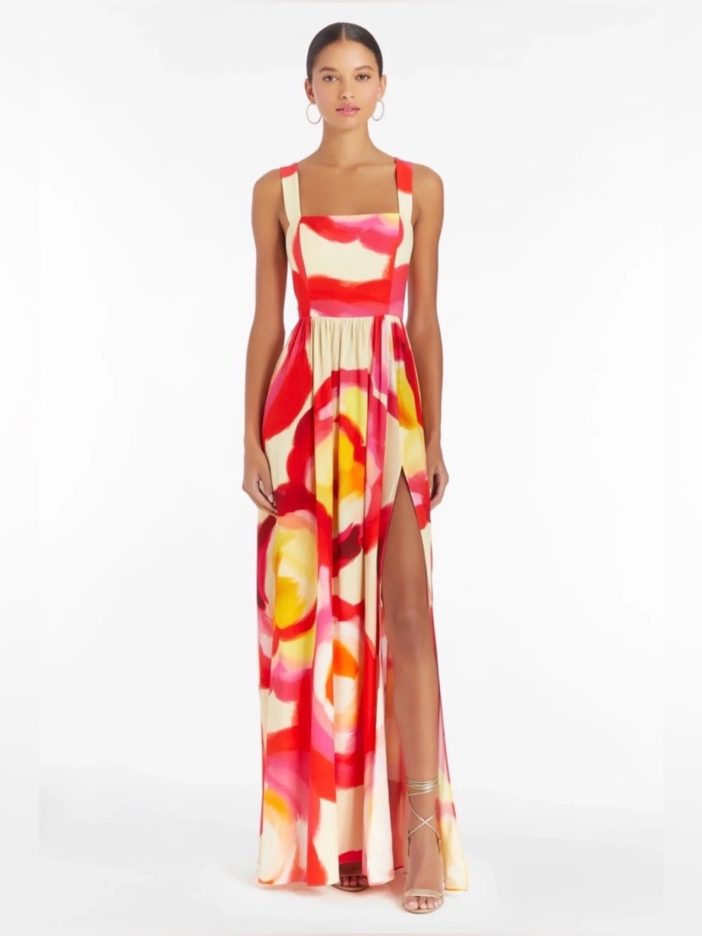 Amanda Uprichard Florence Maxi Dress Tie Dye Pink Red Large Sundress
